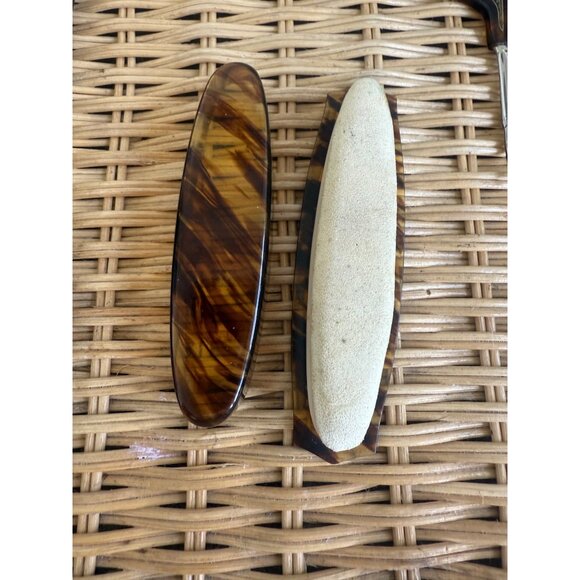 Antique 20's Faux Tortoise Carved Celluloid Painted Flowers Vanity set - Picture 13 of 15